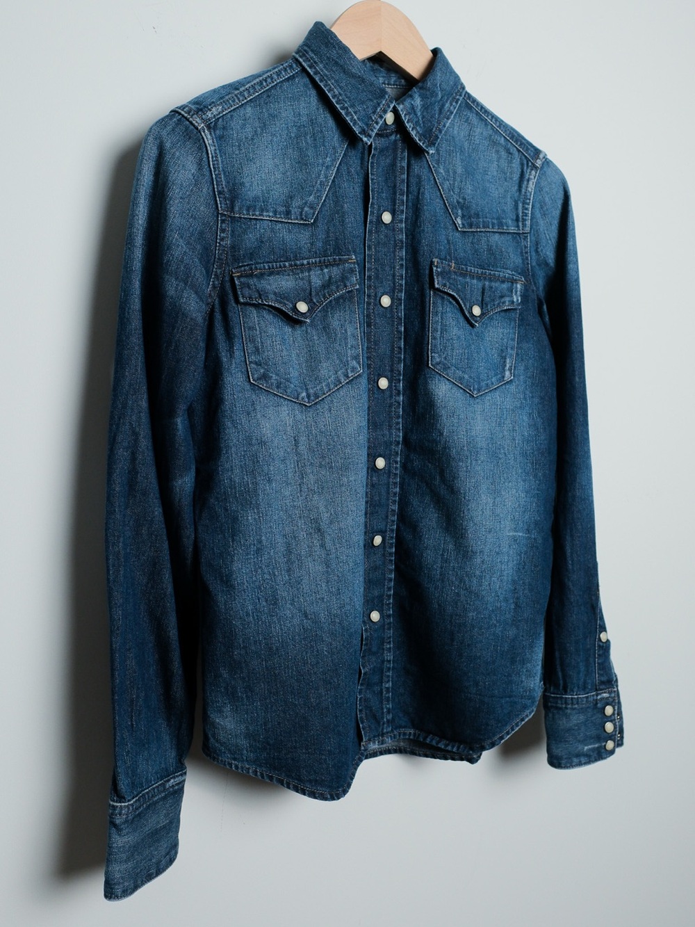 Final! Ralph Lauren RRL Style Western Denim Snap Shirt Mother of Pearl NWOT - Picture 2 of 13